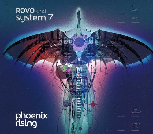 "Album cover art for 'Phoenix Rising' featuring a futuristic, winged robot against a blue background."