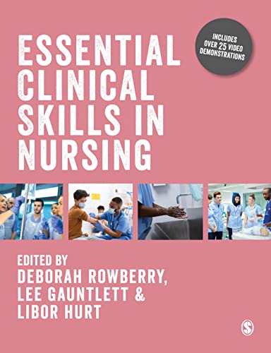 Book cover: “Essential Clinical Skills in Nursing” with healthcare images.