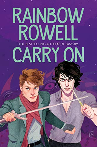 Book cover featuring two young men with a sword and wand against purple background.