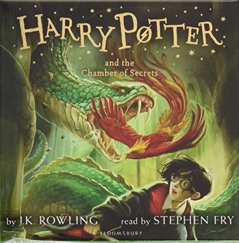 Harry Potter and the Chamber of Secrets audiobook cover with snake and phoenix.