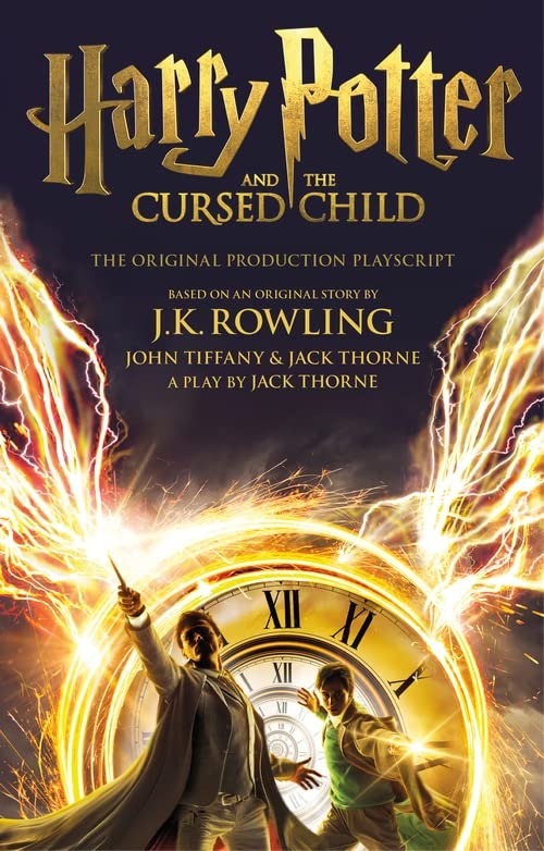 Book cover for Harry Potter and the Cursed Child featuring a glowing clock face.