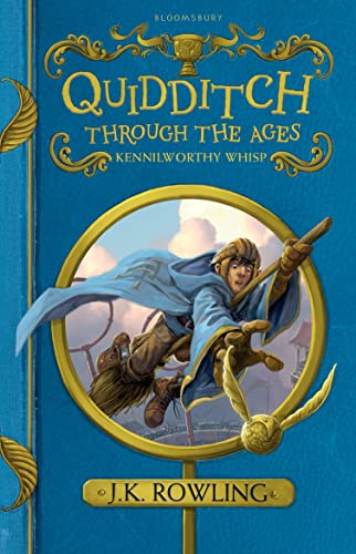 Book cover: “Quidditch Through the Ages” with a Quidditch player illustration.