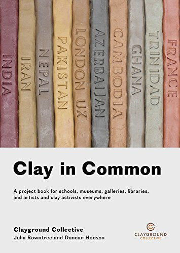 Book cover with clay cylinders labeled with country names, “Clay in Common.”