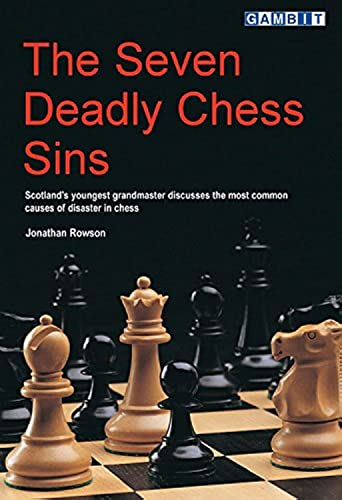 Book cover titled The Seven Deadly Chess Sins with chess pieces on a board.