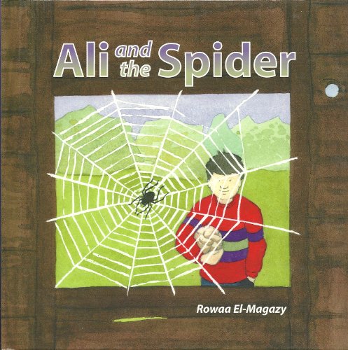 Book cover: a boy looks at a spider in a web, green background.