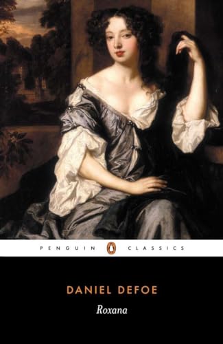 Painting of a woman in 17th-century dress, book cover for “Roxana.”