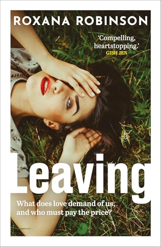 Book cover: woman lying in grass, title "Leaving" in large white text.