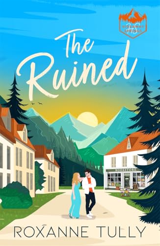 Book cover depicting a couple in a small town with mountains.