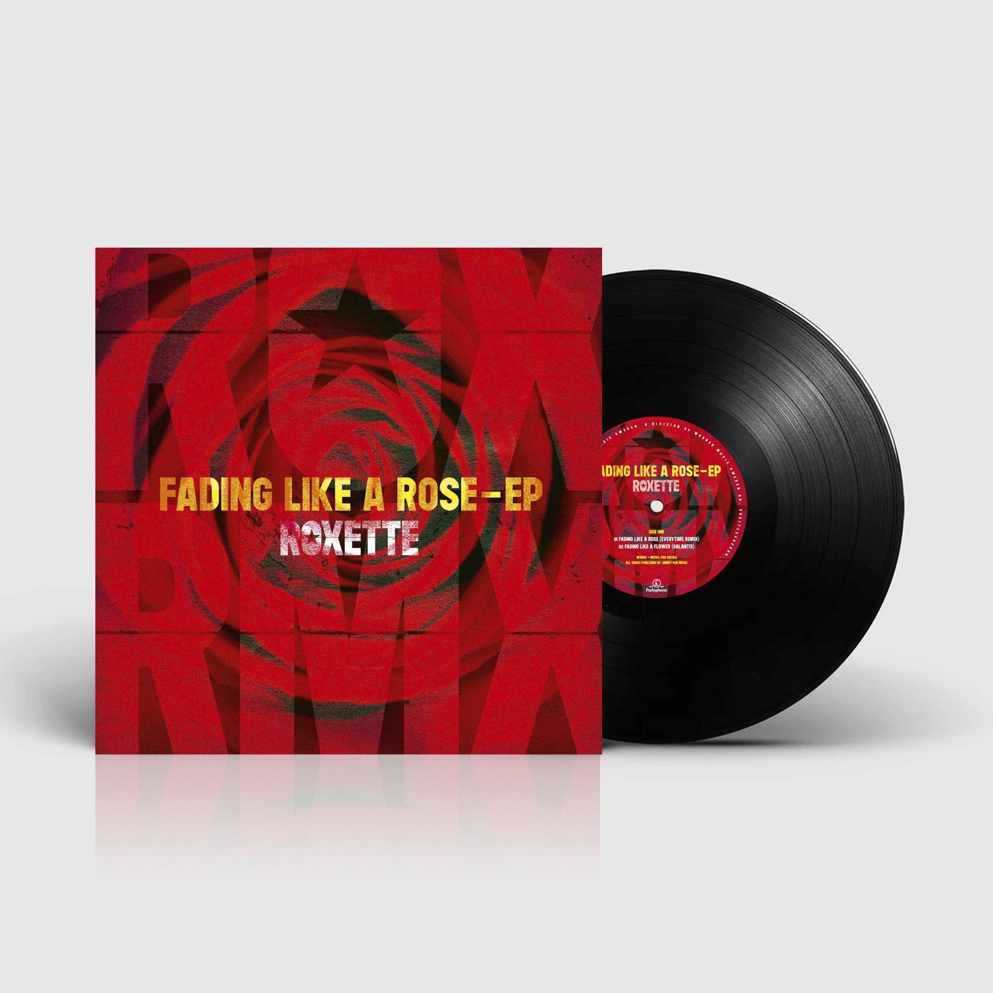 Roxette Fading Like A Rose EP vinyl record cover and black vinyl disc.