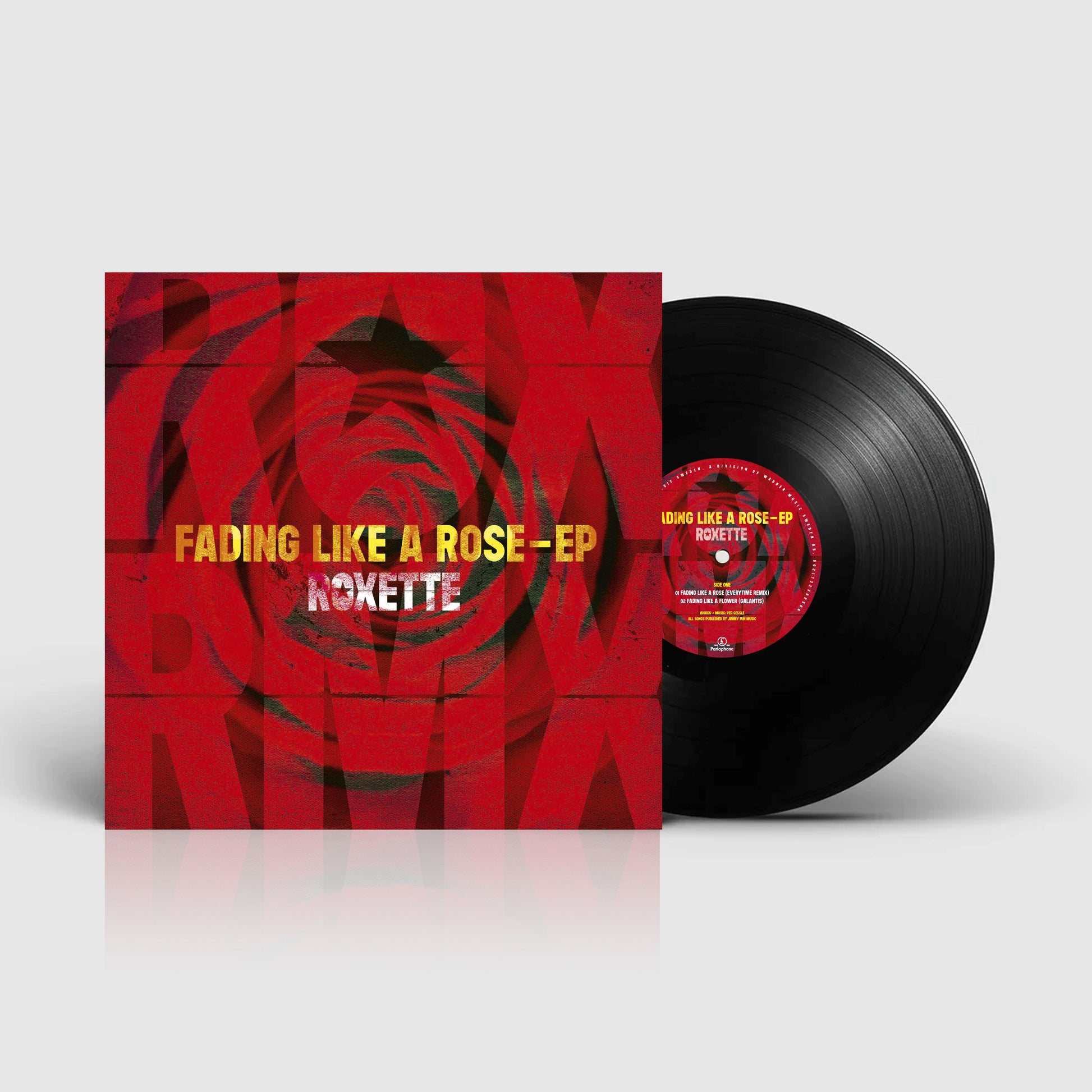 Roxette Fading Like A Rose EP vinyl record cover and black vinyl disc.