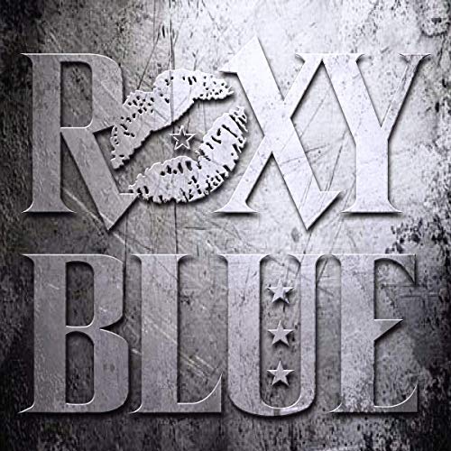 Roxy Blue album cover featuring metallic text, a lip print, and small stars.