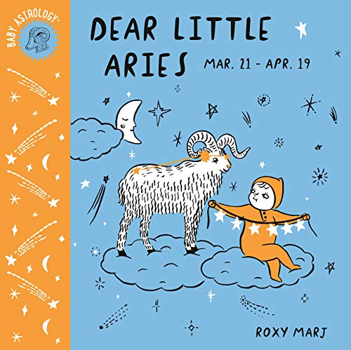 Book cover with illustrated ram, baby, clouds, moon, and stars.