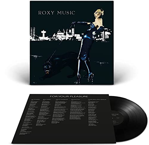 Roxy Music "For Your Pleasure" vinyl record with woman and panther image.