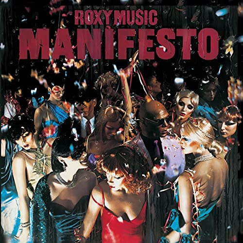 Roxy Music’s “Manifesto” album cover: a crowded, glamorous party scene.