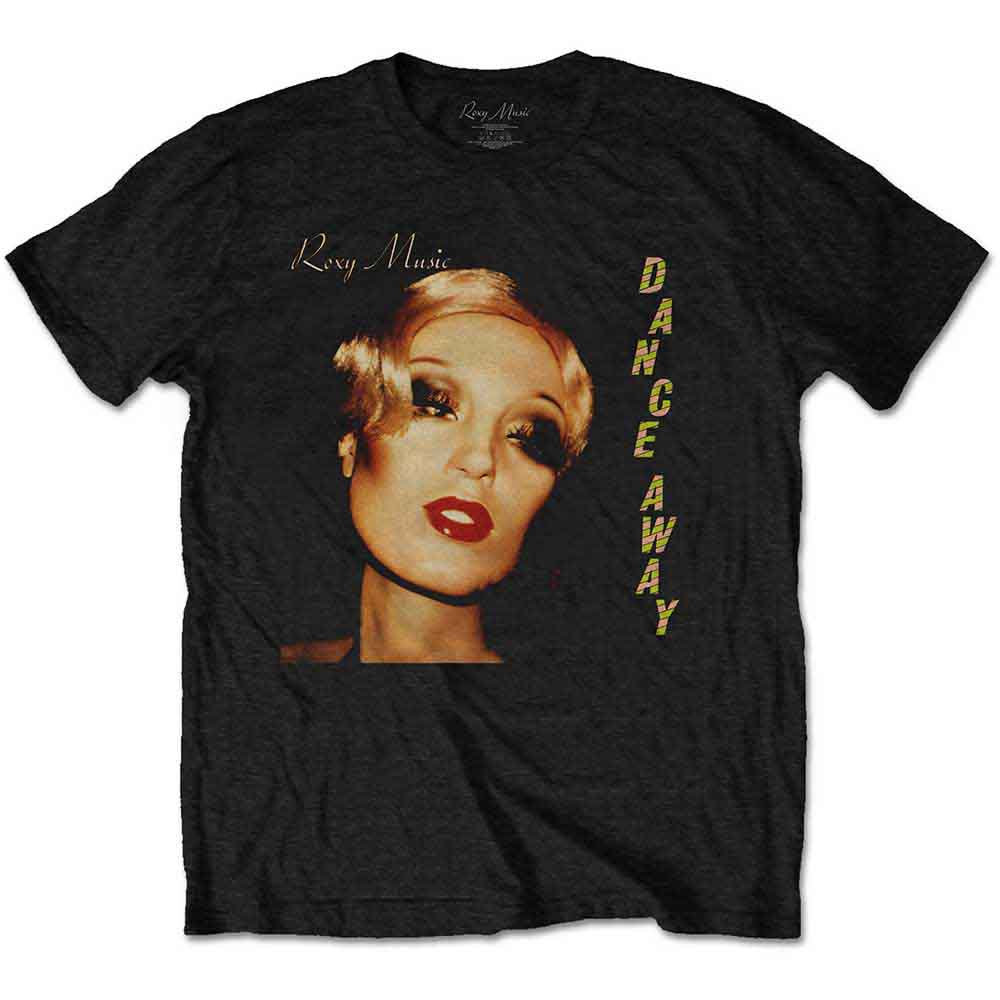 Black t-shirt featuring Roxy Music’s “Dance Away” album cover art.