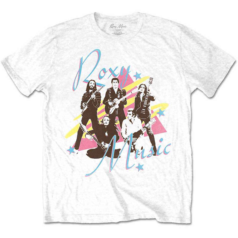 Roxy Music t-shirt, large size, featuring guitar imagery, black color.