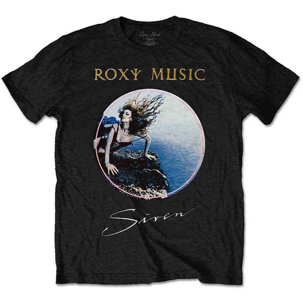 Black unisex T-shirt featuring the Roxy Music Siren album cover artwork on the front.