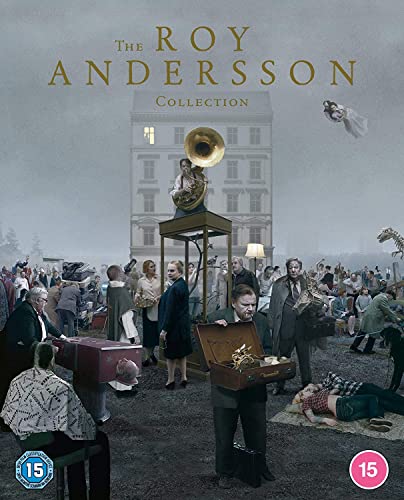Blu-ray cover art featuring surreal, muted-tone scenes with various people in a sparse landscape.