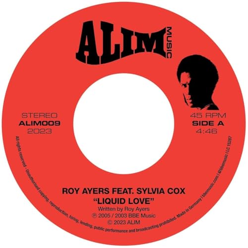 Red vinyl record label with text, central hole, and portrait of Roy Ayers.