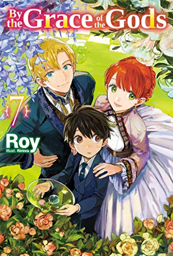Light novel cover with three anime characters and floral background.