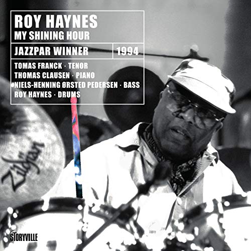 "Album cover with black-and-white photo of Roy Haynes playing drums."