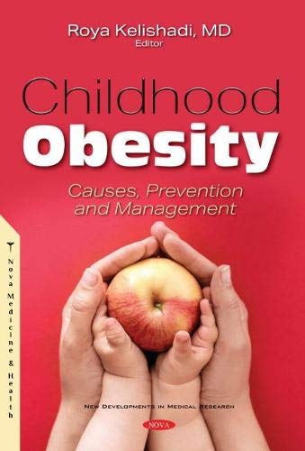 Book cover for "Childhood Obesity" with hands holding an apple.