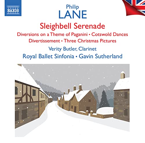 CD cover for Philip Lane’s “Sleighbell Serenade” featuring a snowy village.