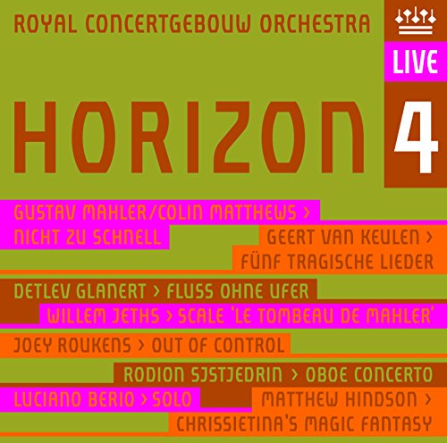 CD cover with "Horizon 4" text, colorful artist and composition names, and "Live" label.