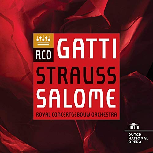 The image depicts a CD cover for Richard Strauss' opera "Salome". To describe the image in 15 words or less: The cover features a red background with white and black text, showcasing the title and artist.