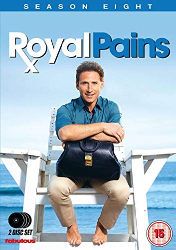 DVD cover for "Royal Pains" Season 8, featuring a man on a lifeguard chair.