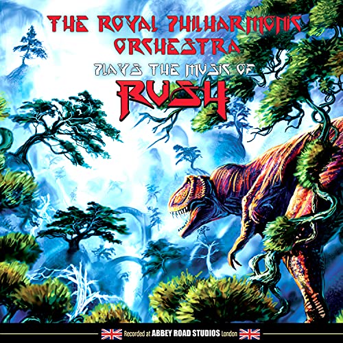 Album cover: Royal Philharmonic Orchestra plays Rush, featuring a dinosaur.