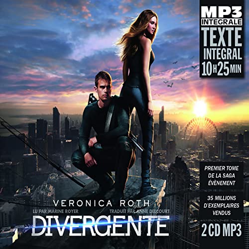 CD cover for “Divergente” featuring two young adults overlooking a cityscape.