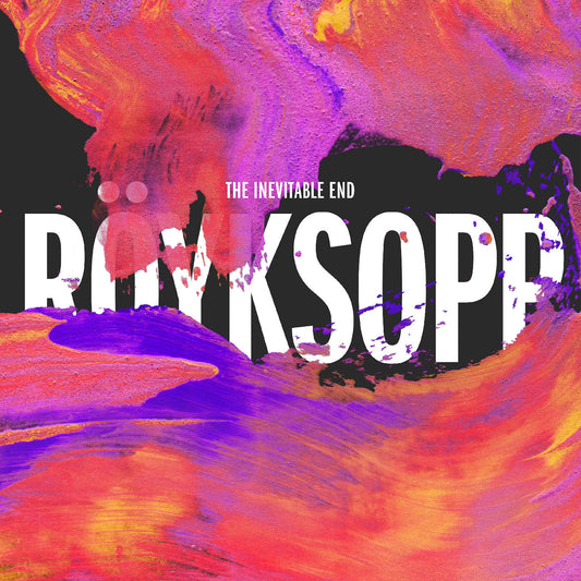 Röyksopp album cover: abstract purple and orange paint with white text.