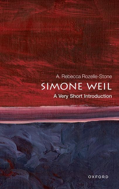 Book cover for “Simone Weil: A Very Short Introduction” with red and blue abstract art.