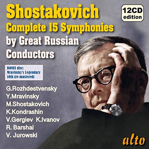 CD box set featuring composer Shostakovich and conductors, with a portrait.