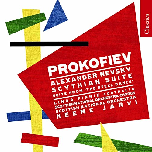 CD cover with abstract colorful geometric shapes and white text listing Prokofiev and performers.