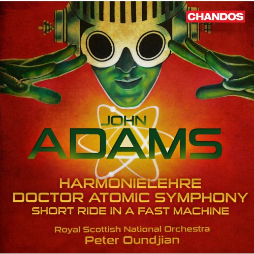 CD cover for John Adams’ “Harmonielehre” with abstract green and red imagery.