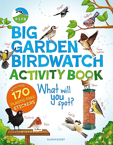 RSPB birdwatching activity book cover with illustrations of garden birds.