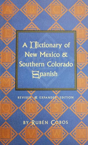 Blue and orange patterned cover of a Spanish dictionary.