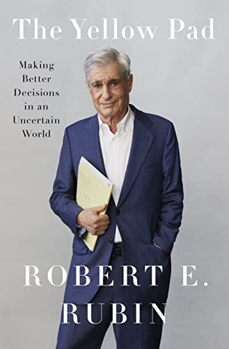 Book cover with a portrait of Robert Rubin holding a yellow notepad.
