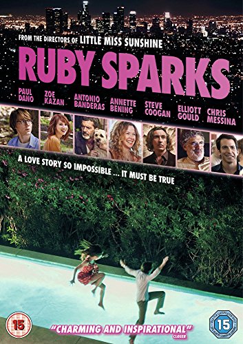 Ruby Sparks" DVD cover with cast photos and a couple jumping by a pool.