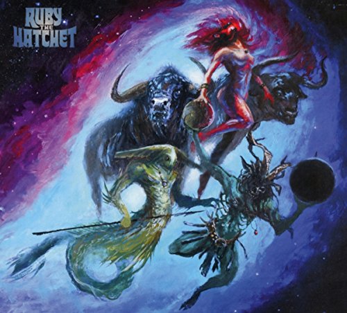 Painted album cover featuring a figure riding a bull in space.