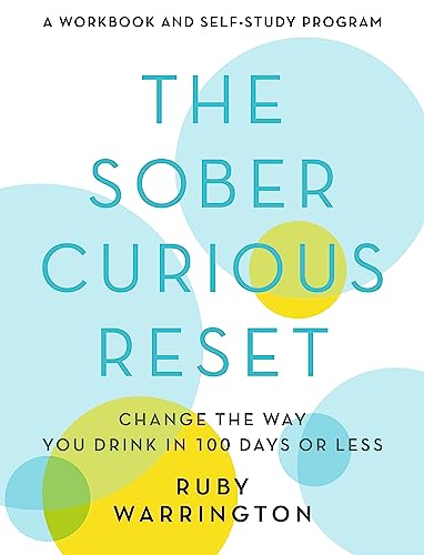 Book cover: "The Sober Curious Reset" by Ruby Warrington, with abstract blue circles.