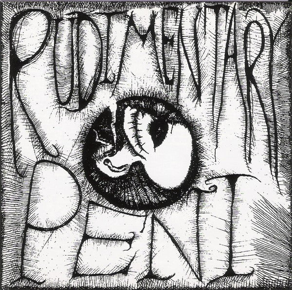 Black and white album cover with stylized text and an eye illustration.