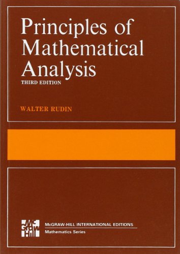Brown textbook cover with title "Principles of Mathematical Analysis" and author "Walter Rudin".