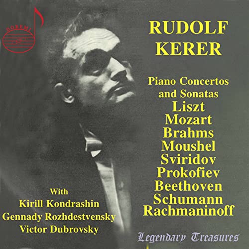 CD cover featuring portrait of pianist Rudolf Kerer with composer names.