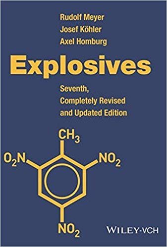 Book cover for "Explosives" with chemical structure illustration.