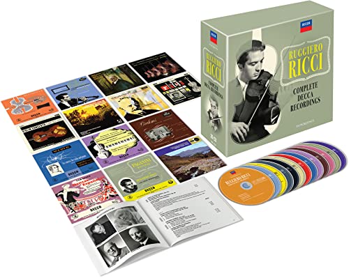 Box set of Ruggiero Ricci Decca recordings with CDs, album covers, and a booklet.