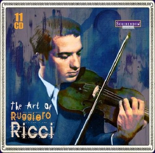 CD cover featuring Ruggiero Ricci playing violin, with blue background and decorative border.