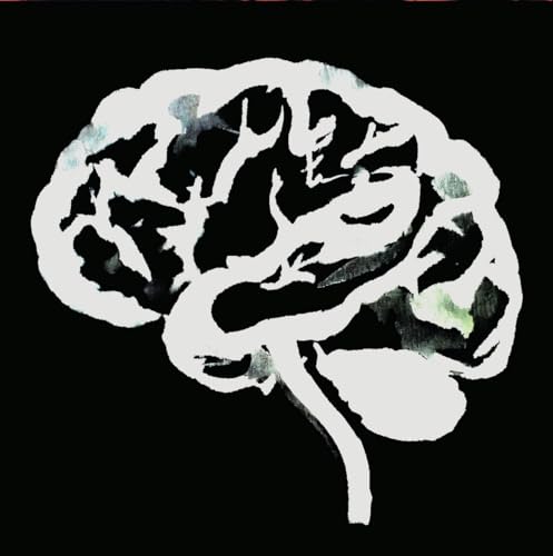 White brain outline against a black background, with green and black details.